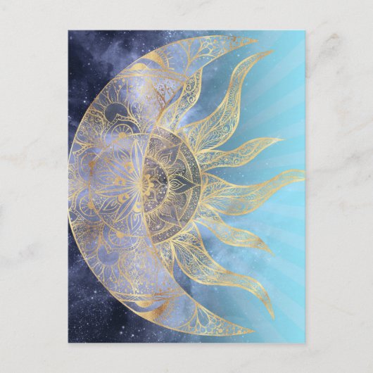Gold Moon Sun Mandala Celestial Design Feestdagenkaart (Voorkant)