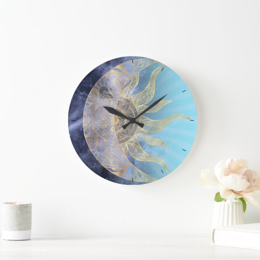 Gold Moon Sun Mandala Celestial Design Grote Klok (Huis)