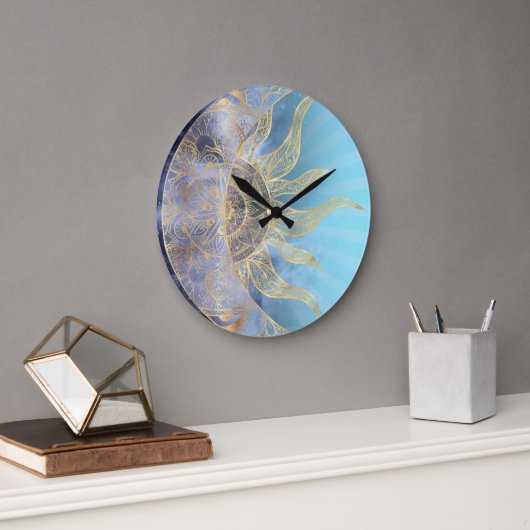Gold Moon Sun Mandala Celestial Design Grote Klok (Kantoor)