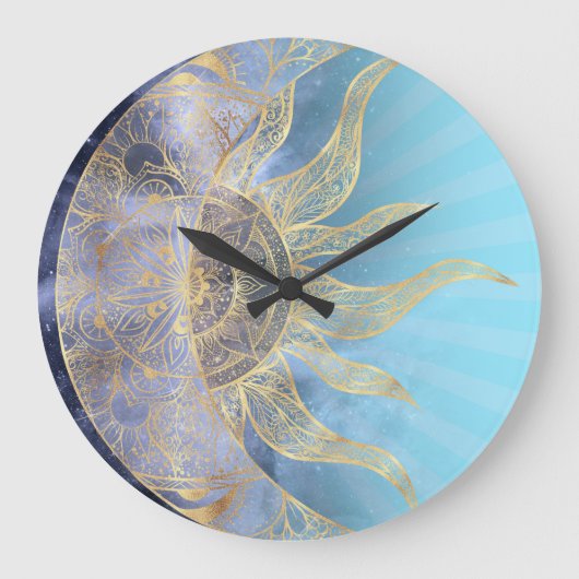 Gold Moon Sun Mandala Celestial Design Grote Klok (Voorkant)
