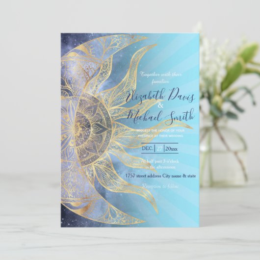 Gold Moon Sun Mandala Celestial Design Kaart (Staand voorkant)