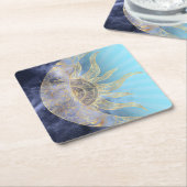 Gold Moon Sun Mandala Celestial Design Kartonnen Onderzetters (Schuin)