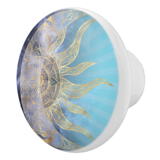 Gold Moon Sun Mandala Celestial Design Keramische Knop (Rechts)