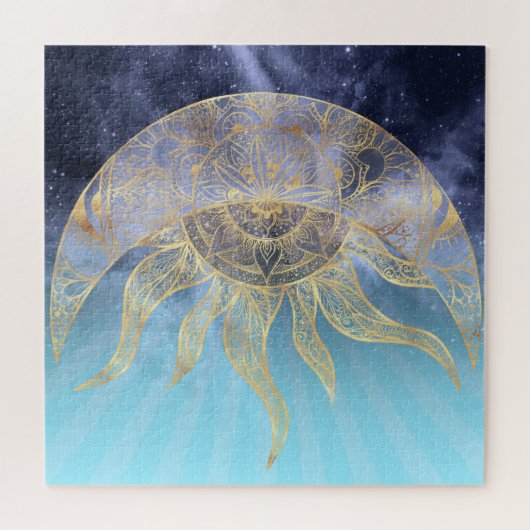 Gold Moon Sun Mandala Celestial Design Legpuzzel (Horizontaal)