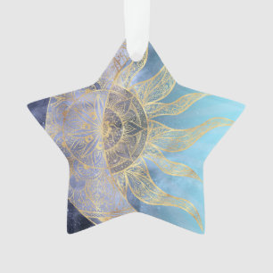 Gold Moon Sun Mandala Celestial Design Ornament