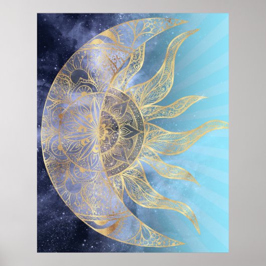 Gold Moon Sun Mandala Celestial Design Poster (Voorkant)