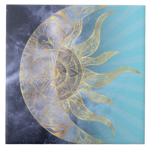 Gold Moon Sun Mandala Celestial Design Tegeltje