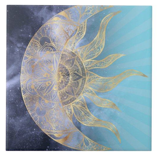 Gold Moon Sun Mandala Celestial Design Tegeltje (Voorkant)