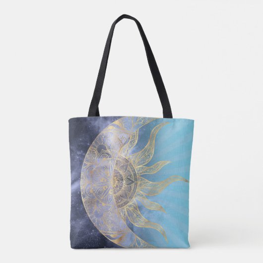 Gold Moon Sun Mandala Celestial Design Tote Bag (Achterkant)
