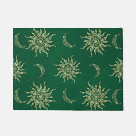 Gold Moon Sun Mandala Green Pattern Deurmat (Voorkant)