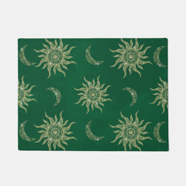 Gold Moon Sun Mandala Green Pattern Deurmat (Voorkant)