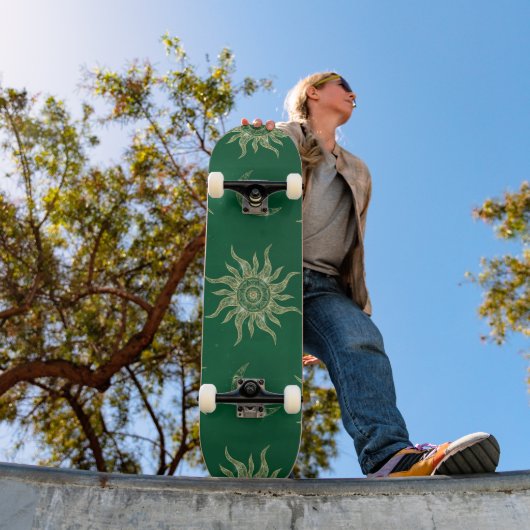 Gold Moon Sun Mandala Green Pattern Persoonlijk Skateboard (Buiten 1)
