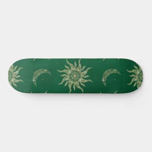 Gold Moon Sun Mandala Green Pattern Persoonlijk Skateboard (Horizontaal)