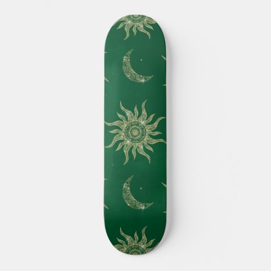 Gold Moon Sun Mandala Green Pattern Persoonlijk Skateboard (Voorkant)