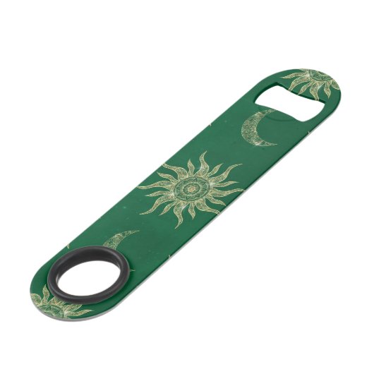 Gold Moon Sun Mandala Green Pattern Speed Flessenopener (Voorkant Gekanteld)
