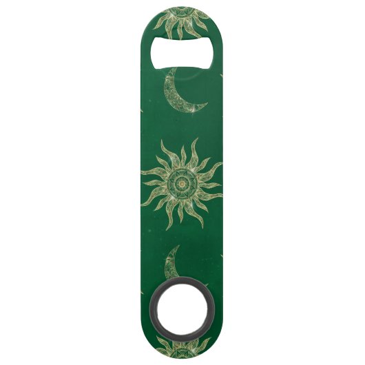 Gold Moon Sun Mandala Green Pattern Speed Flessenopener (Achterkant)