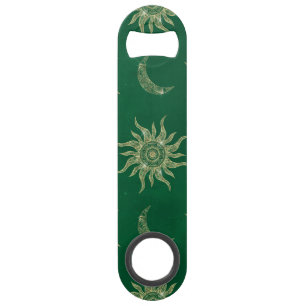 Gold Moon Sun Mandala Green Pattern Speed Flessenopener