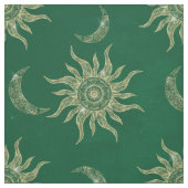 Gold Moon Sun Mandala Green Pattern Stof (Swatch)