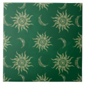 Gold Moon Sun Mandala Green Pattern Tegeltje (Voorkant)