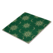 Gold Moon Sun Mandala Green Pattern Tegeltje (Zijkant)