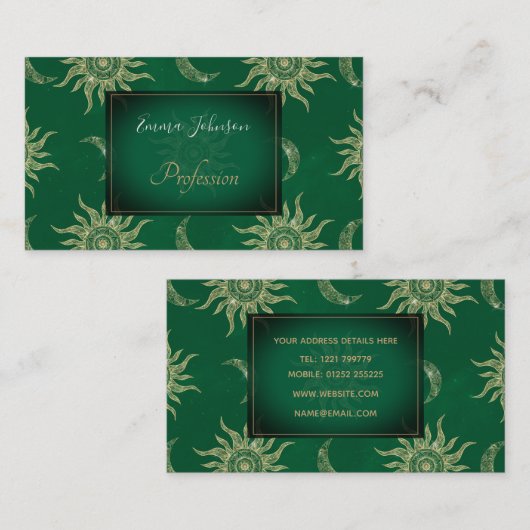 Gold Moon Sun Mandala Green Pattern Visitekaartje (Voorkant / Achterkant)