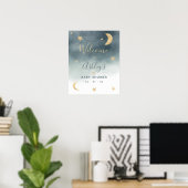 Gold moon waterverf blauw baby shower welkom poster (Thuiskantoor)