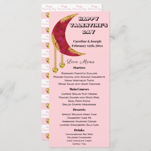 Gold Moon Yellow Heart Jewels Valentijn Day Menu (Voorkant / Achterkant)