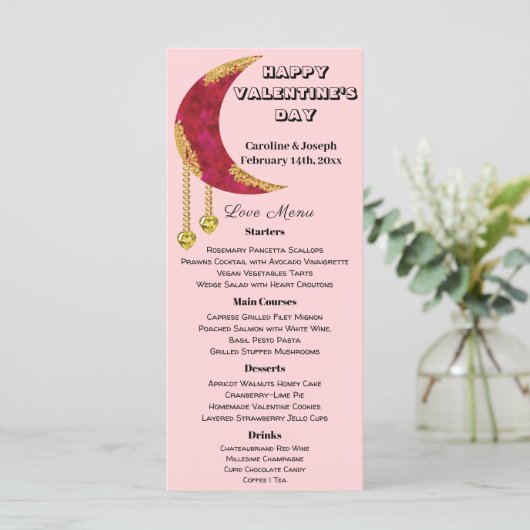 Gold Moon Yellow Heart Jewels Valentijn Day Menu (Staand voorkant)
