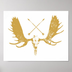 Gold Moose Skull Art Hunter / Boho Poster