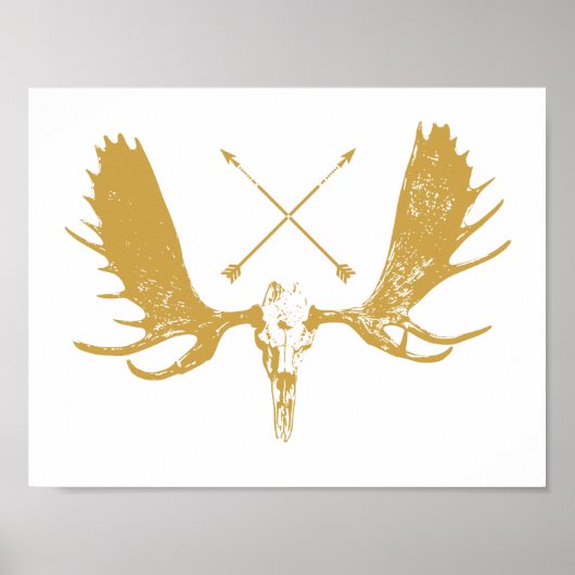 Gold Moose Skull Art Hunter / Boho Poster (Voorkant)