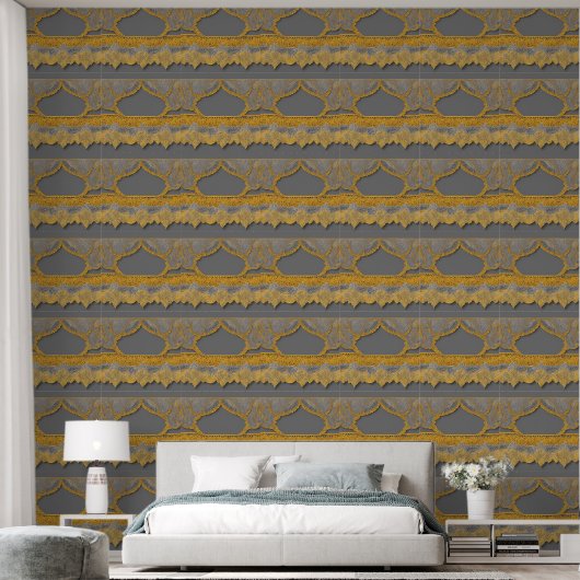Gold Moroccan Arch Pattern – Luxe Gray AI art  Behang (Slaapkamer)