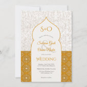 Gold Moroccan floral initialen 3 fotobruiloft Kaart (Voorkant)