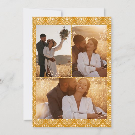 Gold Moroccan floral initialen 3 fotobruiloft Kaart (Achterkant)