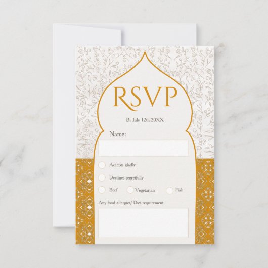 Gold Moroccan floral rsvp bruiloft Kaart (Voorkant)