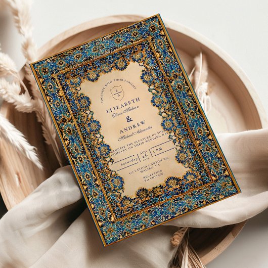 Gold Mosaic Islamic Wedding Kaart