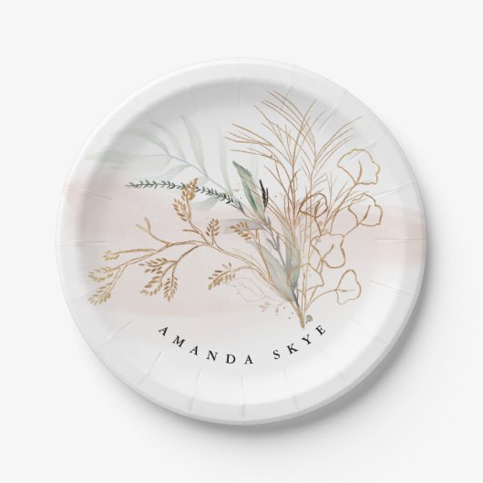 Gold Moss Eucalyptus Modern Abstract Papieren Bordje (Voorkant)