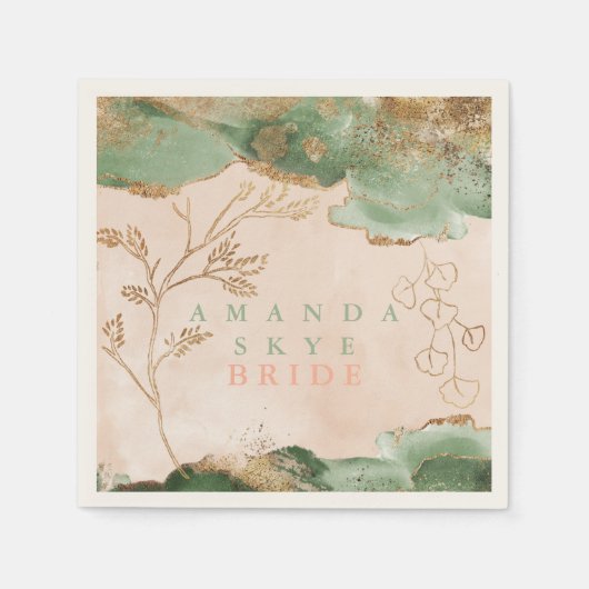 Gold Moss Eucalyptus Modern Abstract Servet (Voorkant)