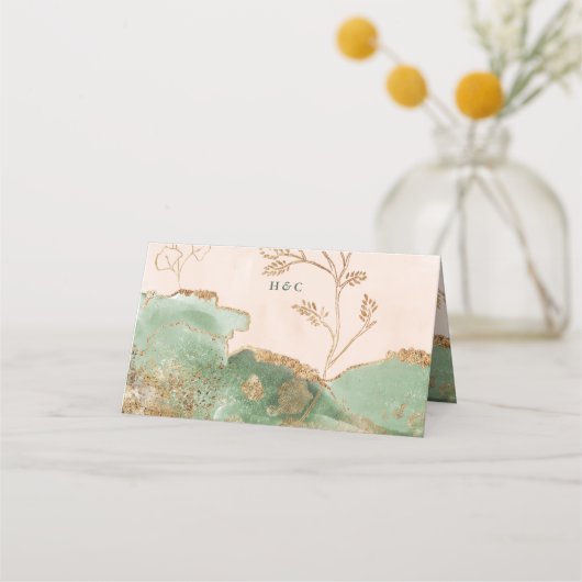 Gold Moss Eucalyptus | Moderne Abstracte Waterverf Plaatskaartje (Achterkant)