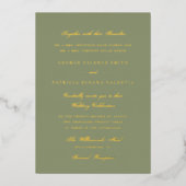 Gold Moss Green Formal Calligraphy Elegant Wedding Folie Uitnodiging (Voorkant)