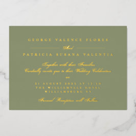 Gold Moss Green Formele Calligrafie Elegant Folie Uitnodiging