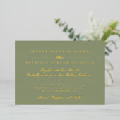 Gold Moss Green Formele Calligrafie Elegant Folie Uitnodiging (Staand Voorkant)