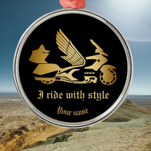Gold Motorcycle Wings Medal Ornament Goldwing