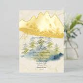 Gold Mountains Backdrop Green en Blue Trees Folie Uitnodiging (Staand Voorkant)