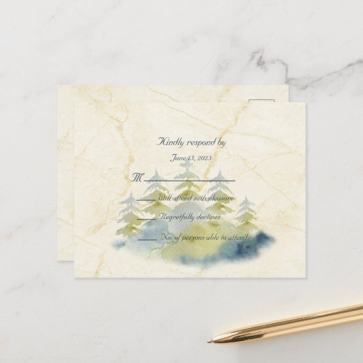Gold Mountains Backdrop Green en Blue Trees RSVP Briefkaart (Voorkant / Achterkant in situ)