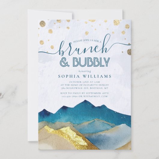 Gold Mountains Wedding Brunch Bubble Vrijgezellenf Kaart (Voorkant)