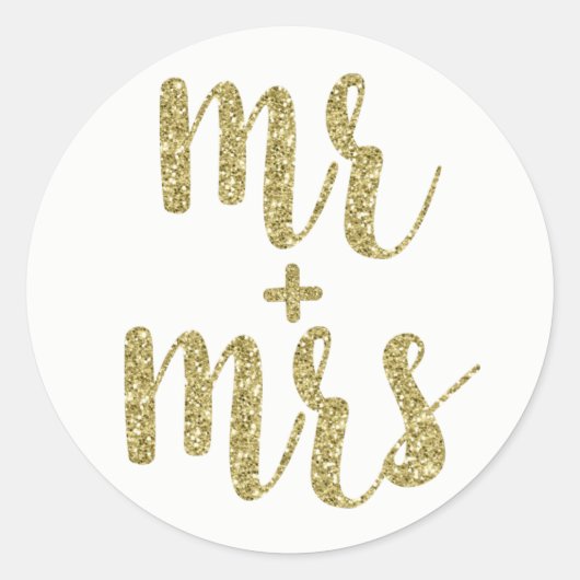 Gold Mr. en mevrouw stickers, glitter, rond Ronde Sticker (Voorkant)