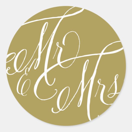 Gold Mr. en Mrs Elegant Script Wedding Ronde Sticker (Voorkant)