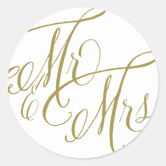 Gold Mr. en Mrs Elegant Script Wedding Ronde Sticker (Voorkant)