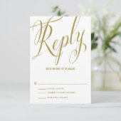 Gold Mr. en Mrs Elegant Script Wedding RSVP Kaart (Staand voorkant)