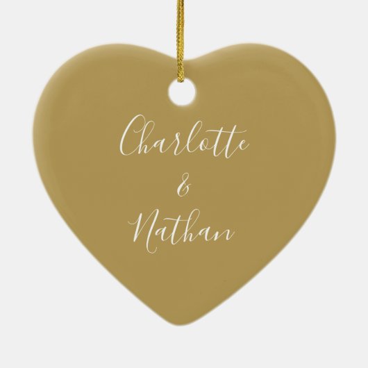 Gold Mr. en Mrs First Kerstmis Signature Script Keramisch Ornament (Achterkant)